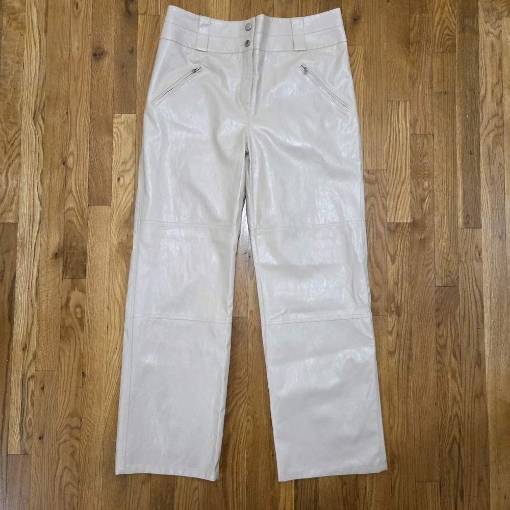 Saint Art Lauren‎ Straight Leg Faux Leather Pant in Oatmeal Size 10